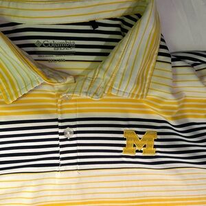 Michigan Wolverines Columbia GolfMen's Striped Polo Shirt Blue And Gold. Size 2x